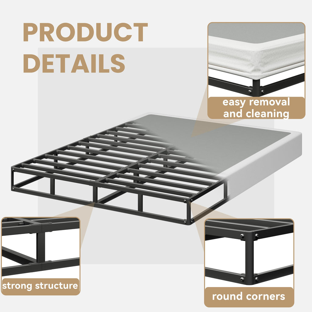 HUEIIS Box Spring Twin Size, 7 Inch Low Profile Metal Frame Mattress Foundation, 3000 lbs Heavy Duty Boxspring with Fabric Cover, Easy Assembly, Noise Free, Non-Slip