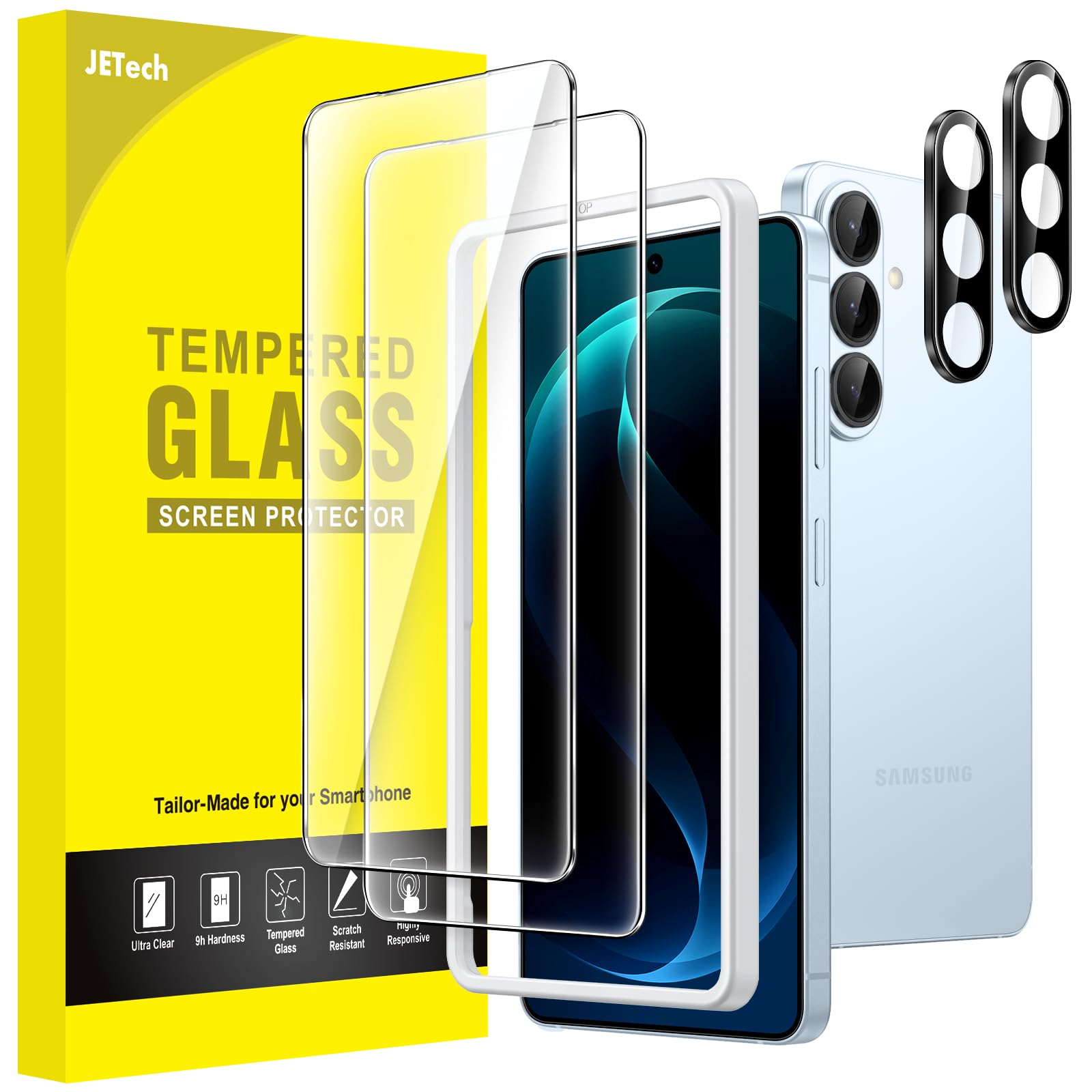 JETech Screen Protector for Samsung Galaxy S20 FE 6.5-Inch with Camera Lens Protector, Tempered Glass Film, Fingerprint ID Compatible, HD Clear, 2-Pack Each