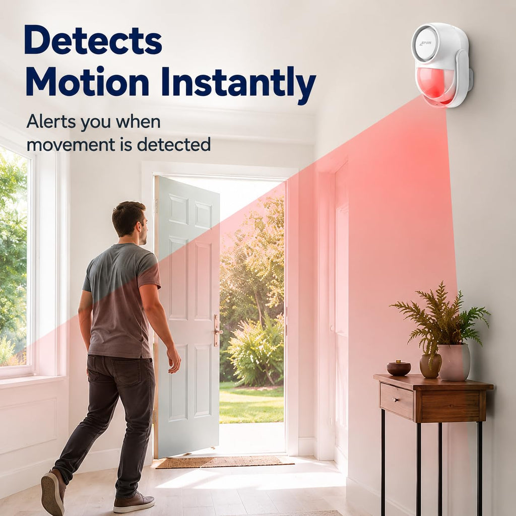 CPVAN WiFi Motion Sensor Alarm, 125dB Smart PIR Motion Detector with Phone App Alerts, Wireless Indoor Home Security Alarm System with Remote, 2.4GHz WiFi, Black