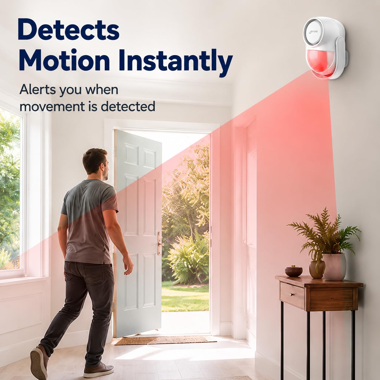 CPVAN WiFi Motion Sensor Alarm, 125dB Smart PIR Motion Detector with Phone App Alerts, Wireless Indoor Home Security Alarm System with Remote, 2.4GHz WiFi, Black