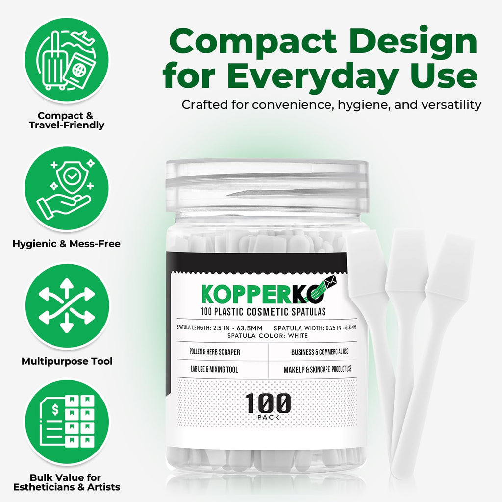 Kopperko Mini Lotion Spatula (2.5", 100 Pack) - Mini Spatula for Cosmetics, Creams & Crafts | Ointment Applicator for Mixing, Skincare, Face Mask | Disposable Lotion Applicator for Face | Black
