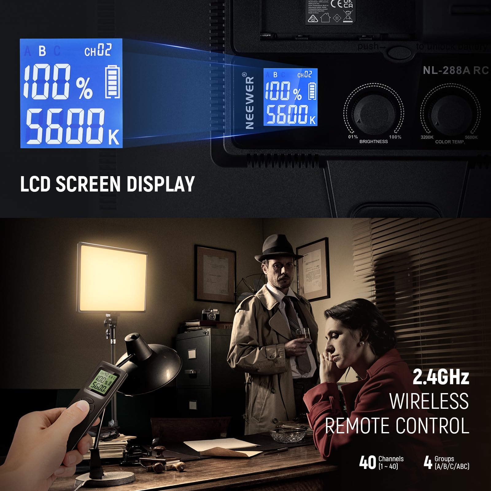 NEEWER RGB168 18.3" RGB LED Video Panel Light with App Control, Bluetooth, 2 Pack Tripod Stand Kit, 60W/360° Full Color/2500-8500K/CRI97+, Studio Photography/YouTube/Game Streaming