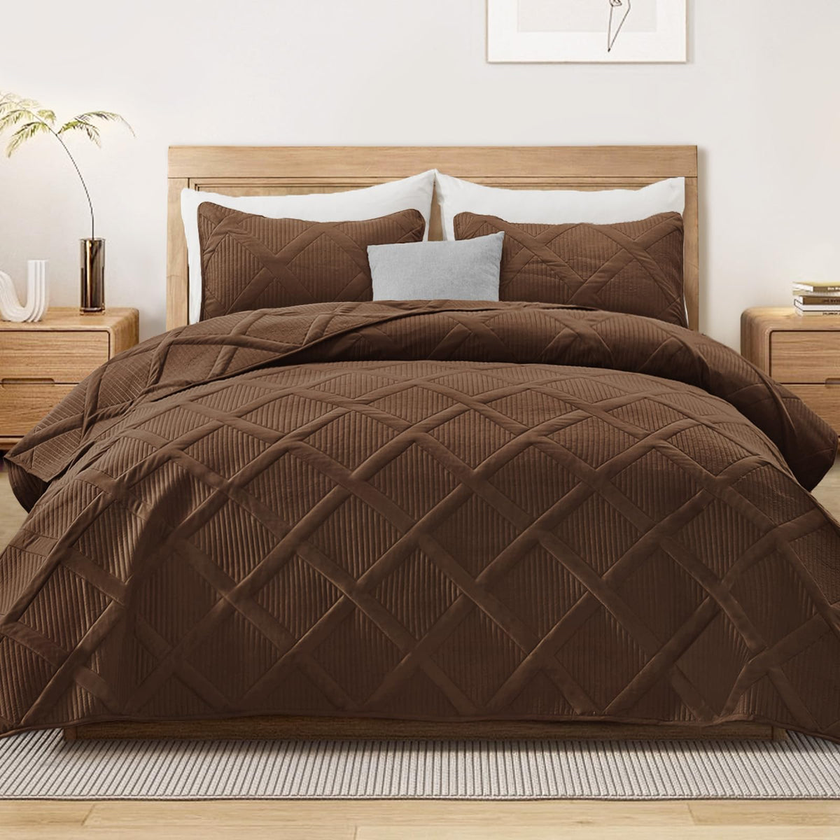 Exclusivo Mezcla Twin Size Quilt Set with Modern Striped Pattern, 2 Pieces Lightweight Black Quilts Bedding Set, Soft Bedspreads Coverlets for All Seasons