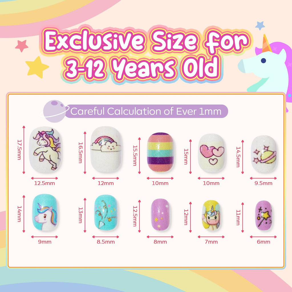 Modelones Press on Nails for Kids 144Pcs 6 Pack Children Acrylic Fake Nails Pre-glue Full Cover Glitter Gradient Color Heart Cat Short False Nail Art Kits Sets Christmas Gifts for Kids Girls
