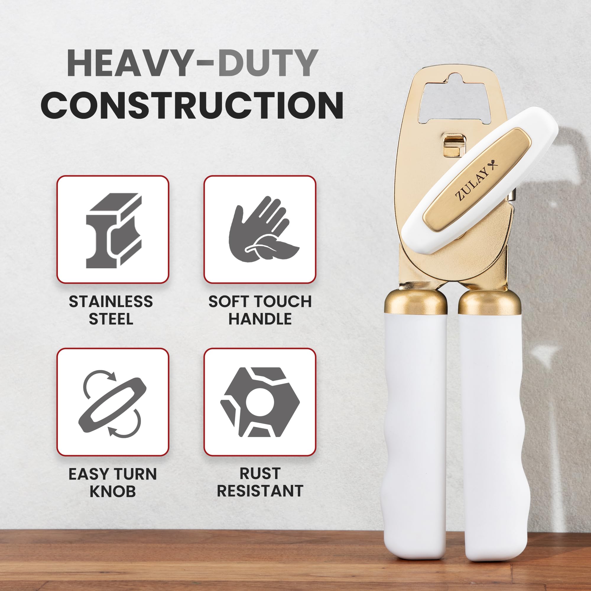 Zulay Kitchen Heavy Duty Stainless Steel Can Opener Manual with Bottle Opener - Rust Proof Manual Can Opener With Turn Knob & Comfy Soft Grip Handles - Airy Lilac