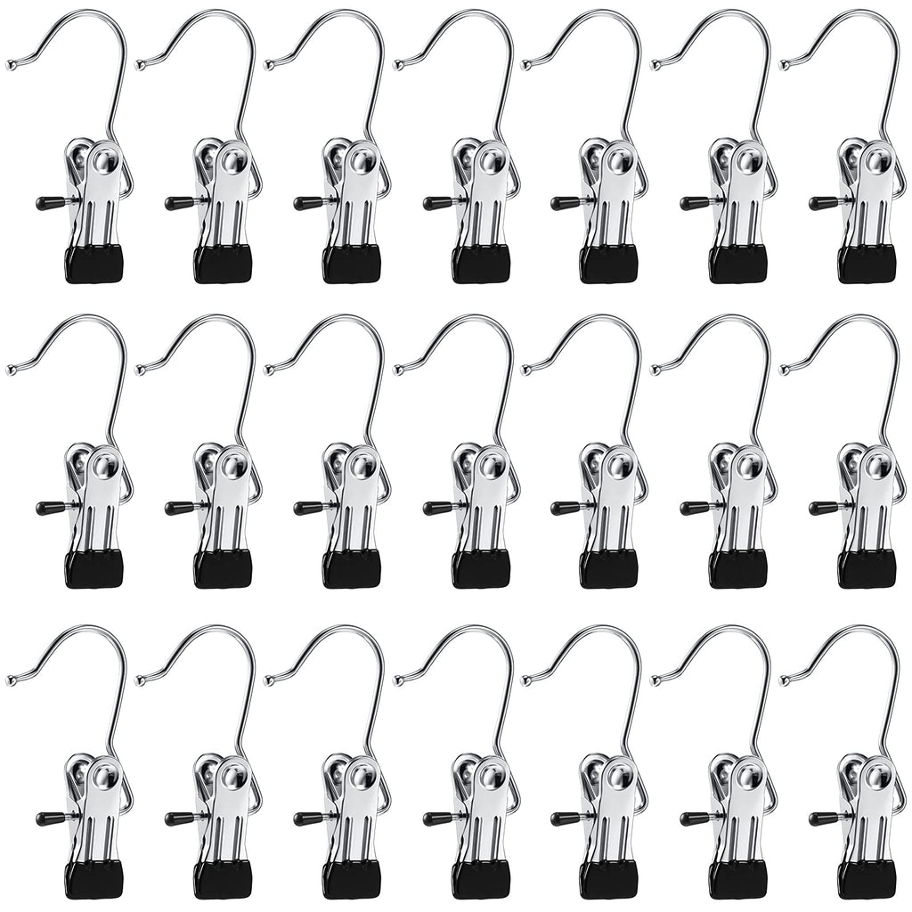Hotop 20 Pieces Boot Hanger Clips for Closet, Laundry Hanging Hooks Heavy Duty Clips Boot Holder Portable Single Hooks Space Saving for Pants Jeans Clothes Hats Tall Towels (Black)