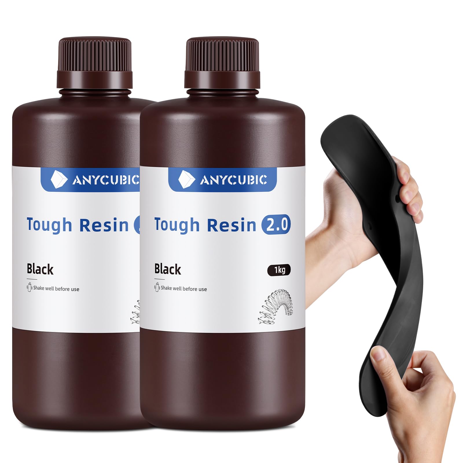 ANYCUBIC Tough Resin 2.0, 3D Printer Resin with Upgraded High Toughness and High Precision, 365-405nm Fast Curing 3D Resin for 4K 8K LCD/DLP/SLA 3D Printing (Black, 1kg)