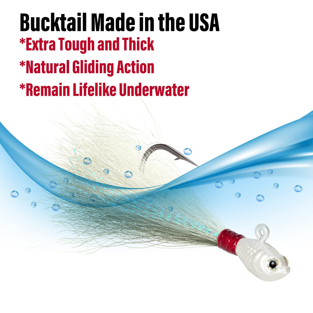 Dr.Fish 3 Pack Bucktail Jig Lure Hair Jig Saltwater Freshwater Lures Surf Fishing Bass Flounder Striper Bluefish Halibut Redfish