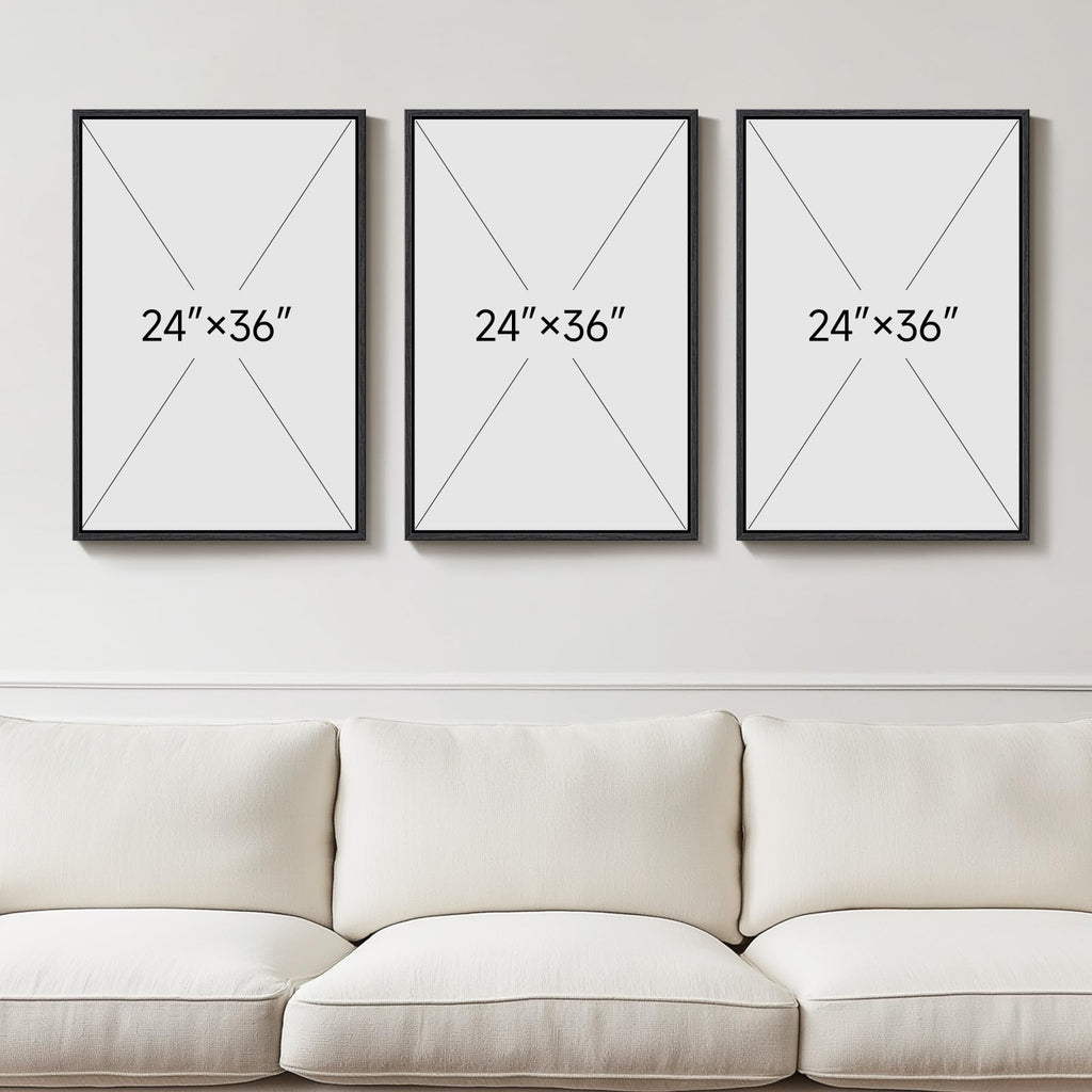 Framed Black and White Modern Abstract Wall Art, 3 Piece Canvas Prints Paintings Artwork for Walls, Minimalist Black White Grey Pictures for Living Room Dining Room Bedroom Office Wall Decor 16x24 In