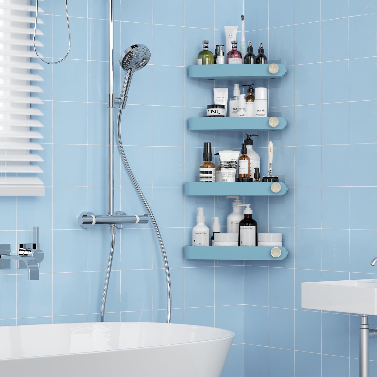 Sotfamily Plastic Shower Caddy Corner (for 90° Only), 2 Pack Adhesive Corner Shower Shelves for Bathroom Organizers and Storage, Black