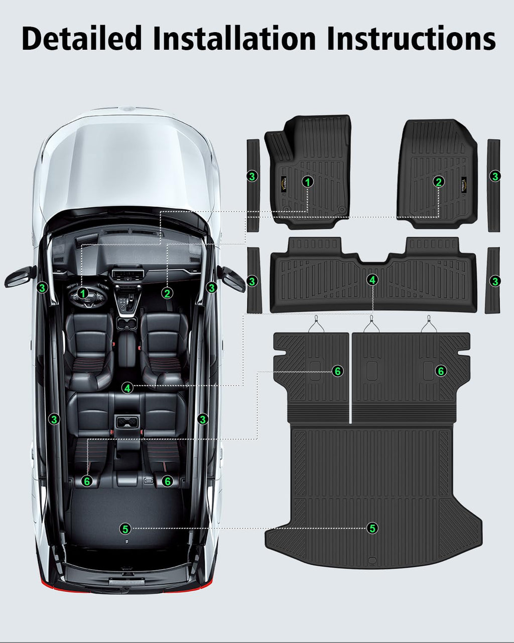 Floor Mats & Cargo Mat & Backrest Mat Custom for Toyota RAV4 Hybrid 2026 (Not for Cargo Area with Subwoofer) (Not for Phev), Door Sill Guards, All Weather TPE Floor Liners for RAV-4 2026 Accessories