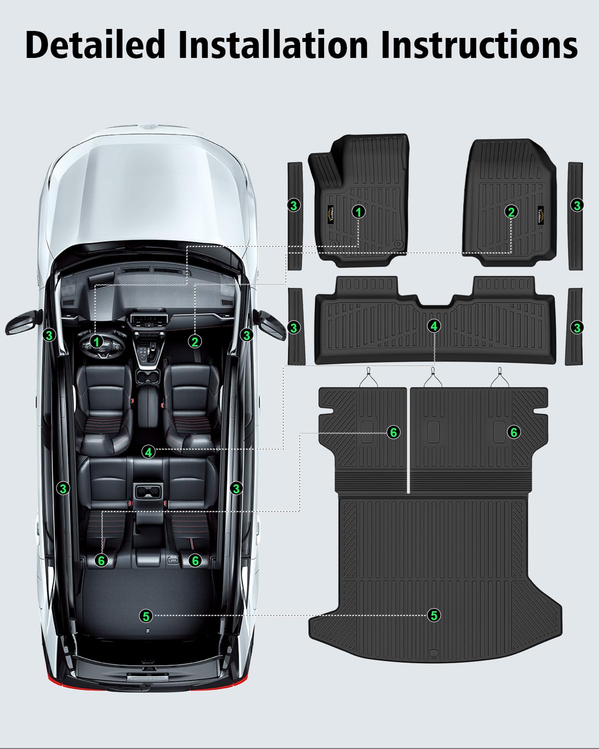 Floor Mats & Cargo Mat & Backrest Mat Custom for Toyota RAV4 Hybrid 2026 (Not for Cargo Area with Subwoofer) (Not for Phev), Door Sill Guards, All Weather TPE Floor Liners for RAV-4 2026 Accessories
