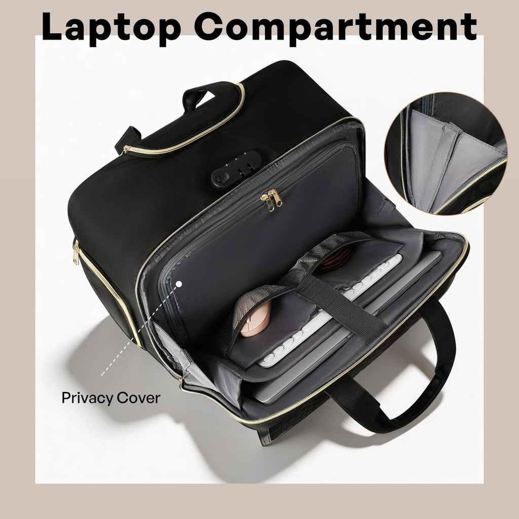 Rolling Laptop Bag for Women with 4 Spinner Wheels, 17 Inch Rolling Briefcase for Women with Lock, Waterproof Rolling Computer Bag with 11 Pockets & Padded Laptop Sleeve for Work Travel, Black