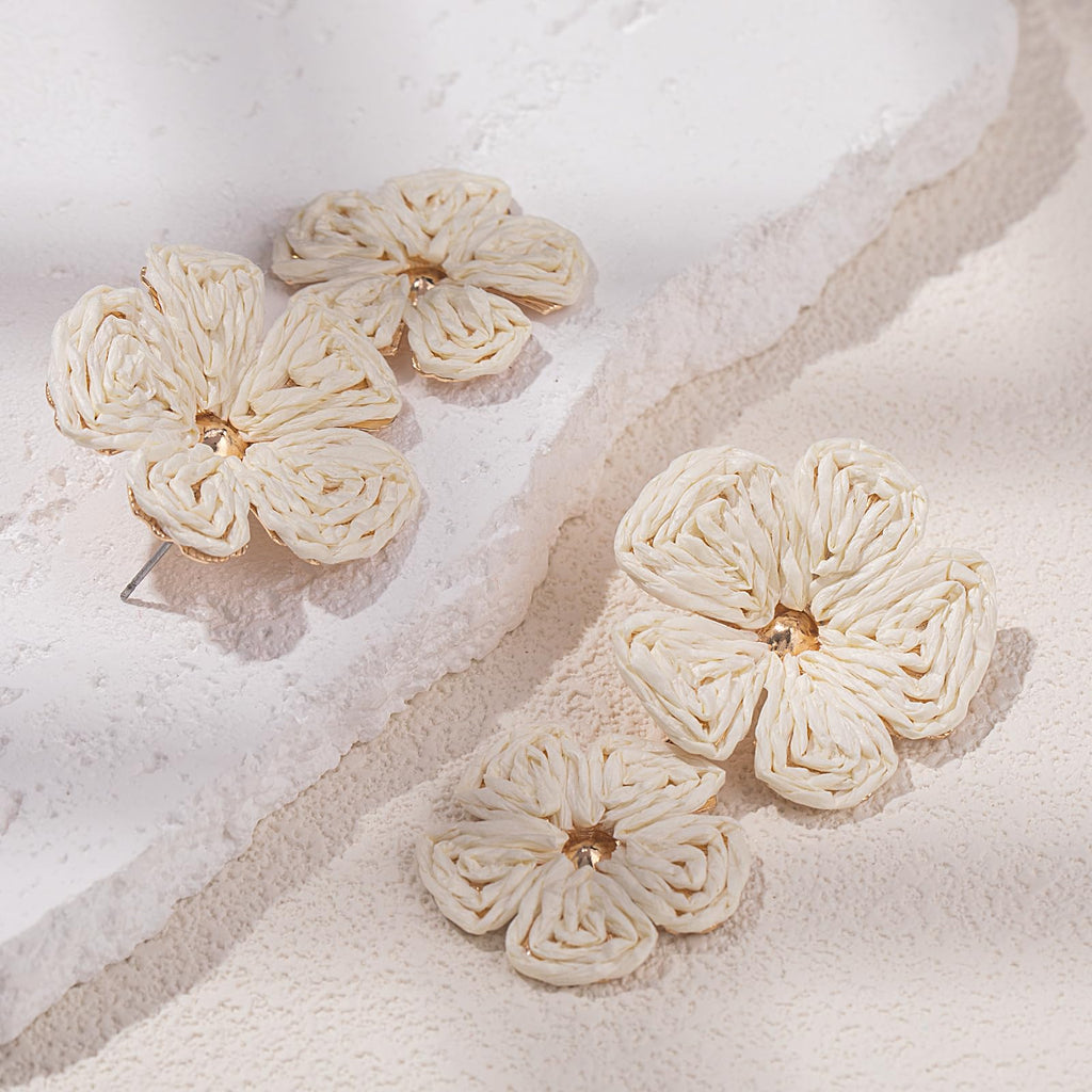 Boho Flower Earrings Statement Raffia Dangle Earrings Cute Floral Jewelry Trendy Summer Beach Vacation Outfits for Women
