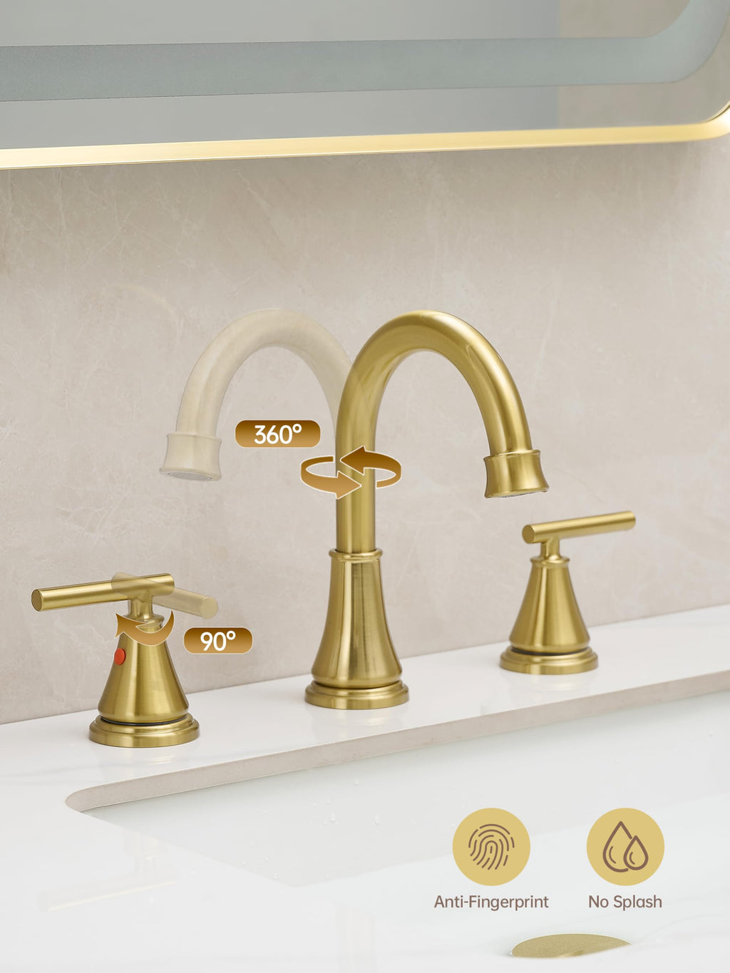 Fransiton Widespread Bathroom Sink Faucet 3 Hole, Brushed Gold Bathroom Faucet with Metal Pop-Up Drain, 2 Handle for 6-16" RV Vanity Sink