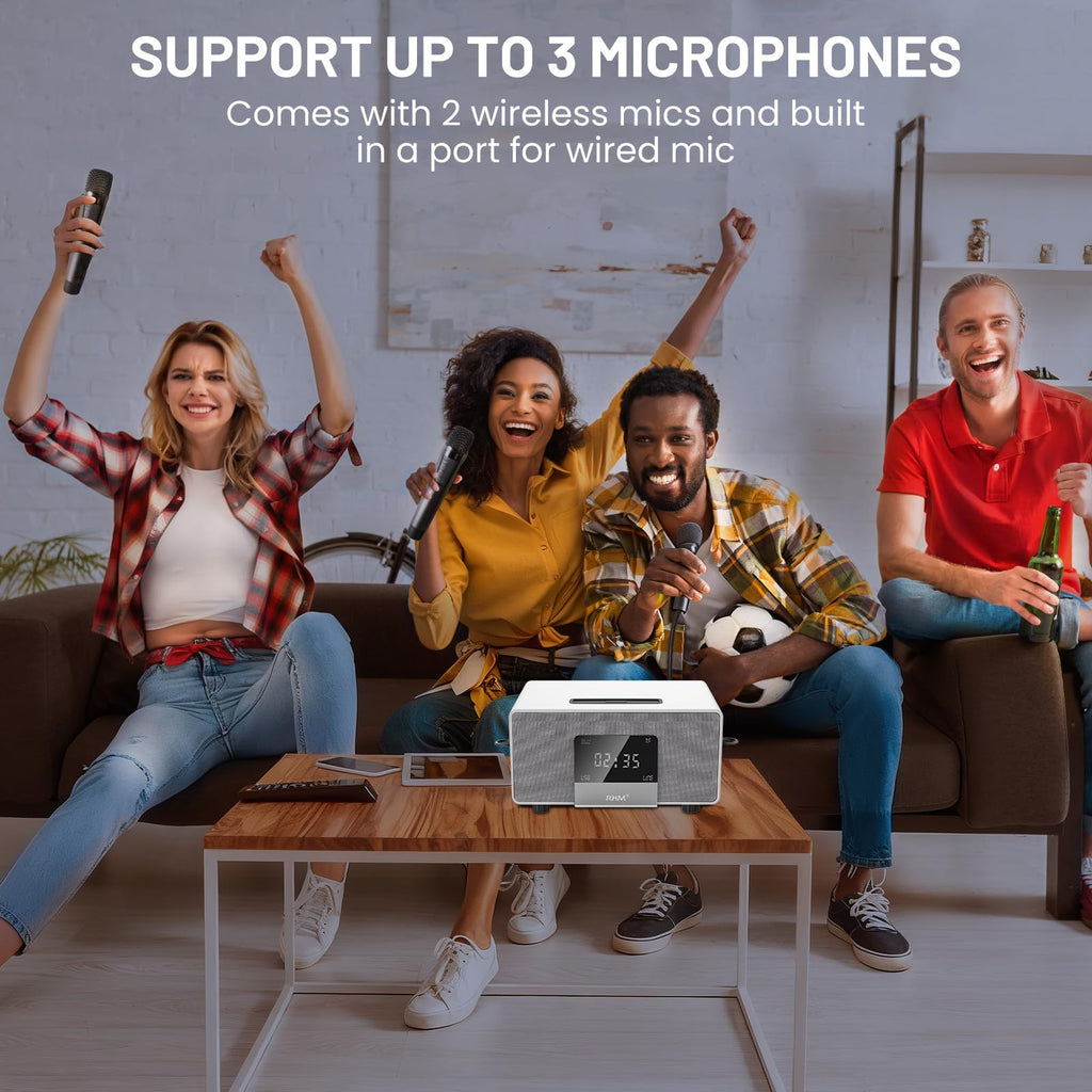 RHM K222 Karaoke Machine for Smart TV with Optical Input–Ultra-Low Latency, 3-Mic Support, 90FT Range, 70W Rich Stereo Sound, Voice Beautifier, Bluetooth/RCA, Perfect for Family Parties