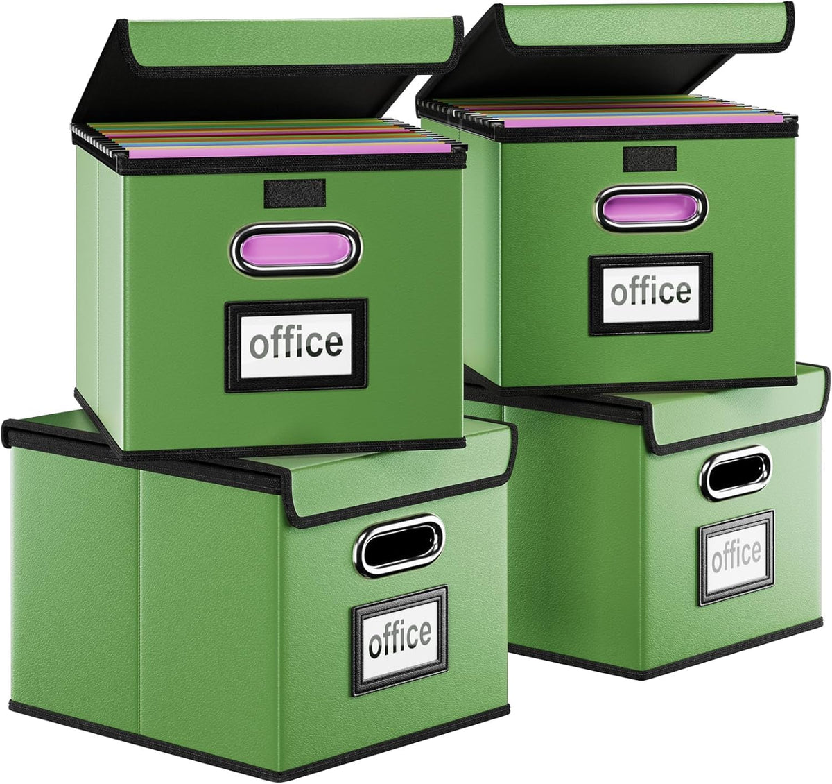 File Organizer Box with Lid, Collapsible Faux Leather Hanging File Folder Box Organizer with Plastic Slides, Decorative Home/Office Filing System Boxes for File and Folders Storage