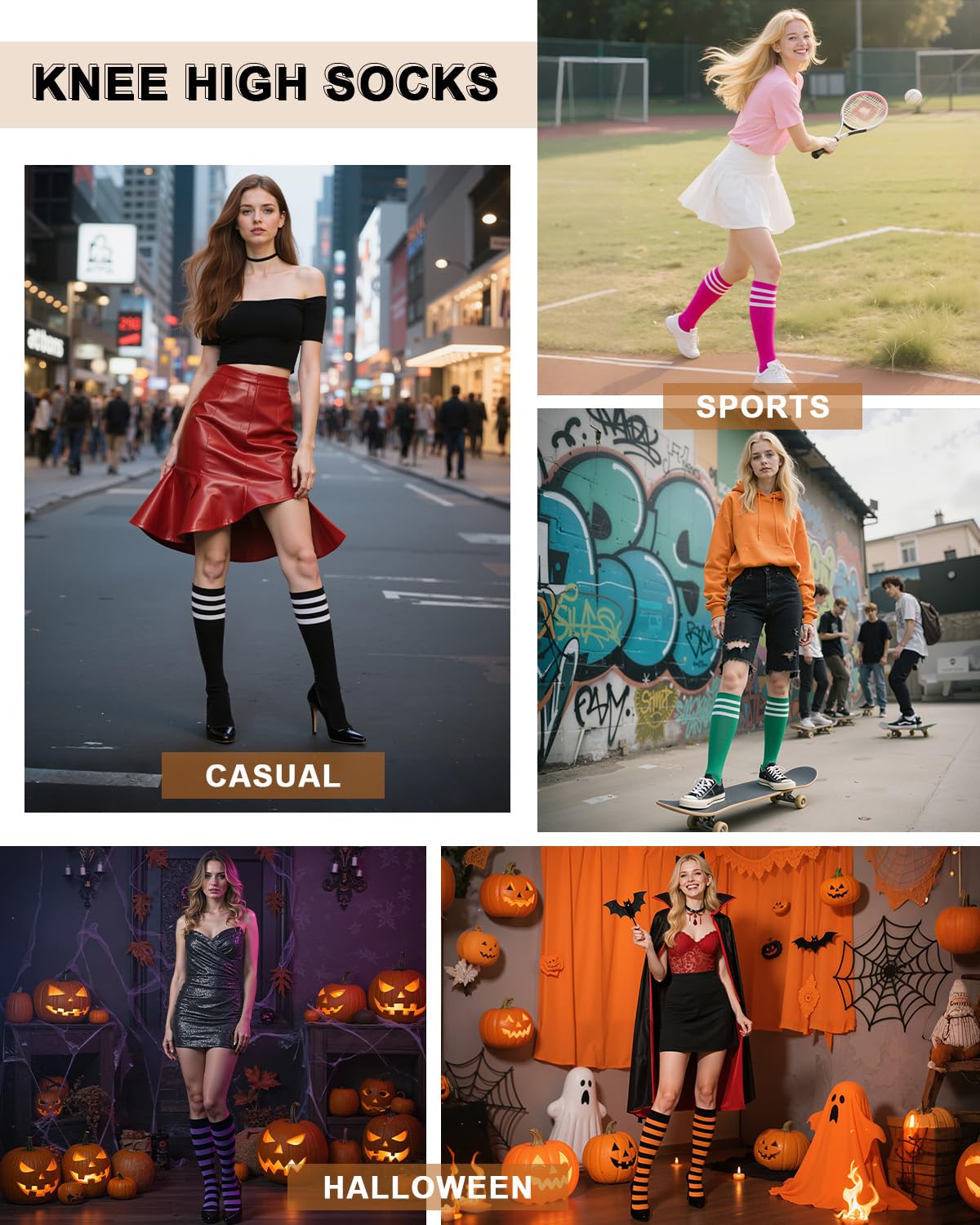 Century Star Knee High Striped Socks for Women - Long Thin Tube Sports Thigh High Socks Tall Stockings
