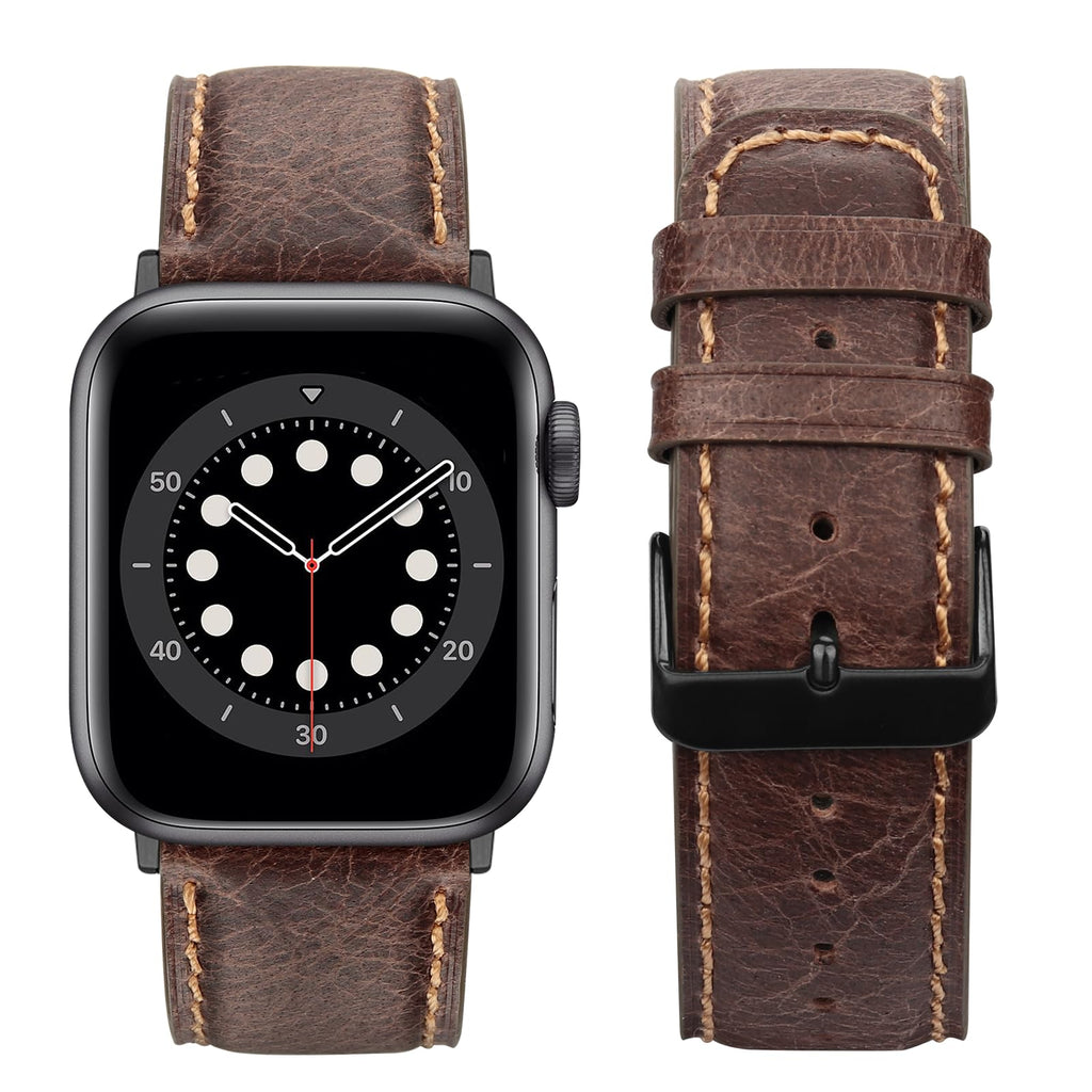 Tasikar Bands Compatible with Apple Watch Band 42mm (Series11/10) 41mm 40mm 38mm Men Genuine Leather Replacement Bands Compatible with Apple Watch SE Series 11 10 9 8 7 6 5 4 3, Black
