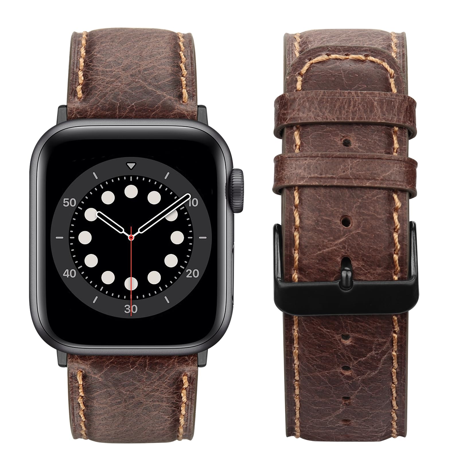 Tasikar Bands Compatible with Apple Watch Band 42mm (Series11/10) 41mm 40mm 38mm Men Genuine Leather Replacement Bands Compatible with Apple Watch SE Series 11 10 9 8 7 6 5 4 3, Black