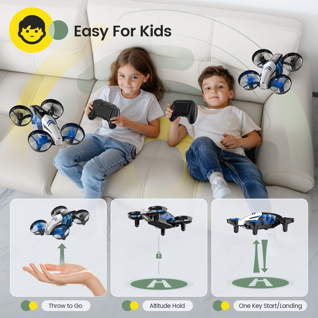 Holy Stone HS210T Drones for Kids, 2 IN1 MINI Indoor Drone with Land & Fly Mode, Four Posture Deformations RC Quadcopter with 3D Flip, Auto Hovering, Easter day& Birthday Toy Gift for Boys and Girls