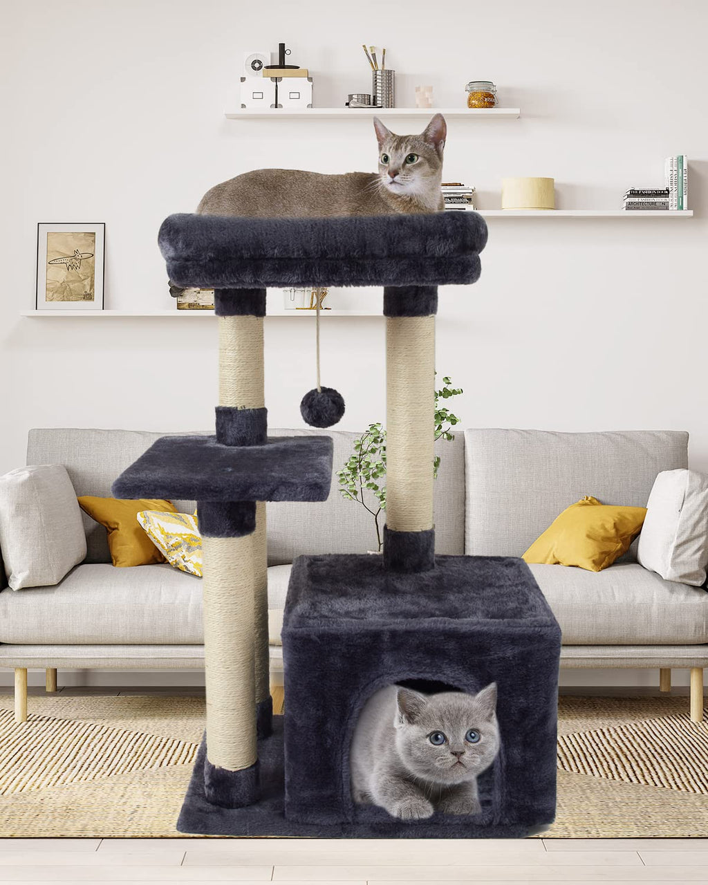 FISH&NAP Cute Cat Tree Kitten Cat Tower for Indoor Cat Condo Sisal Scratching Posts with Jump Platform Cat Furniture Activity Center Play House Beige