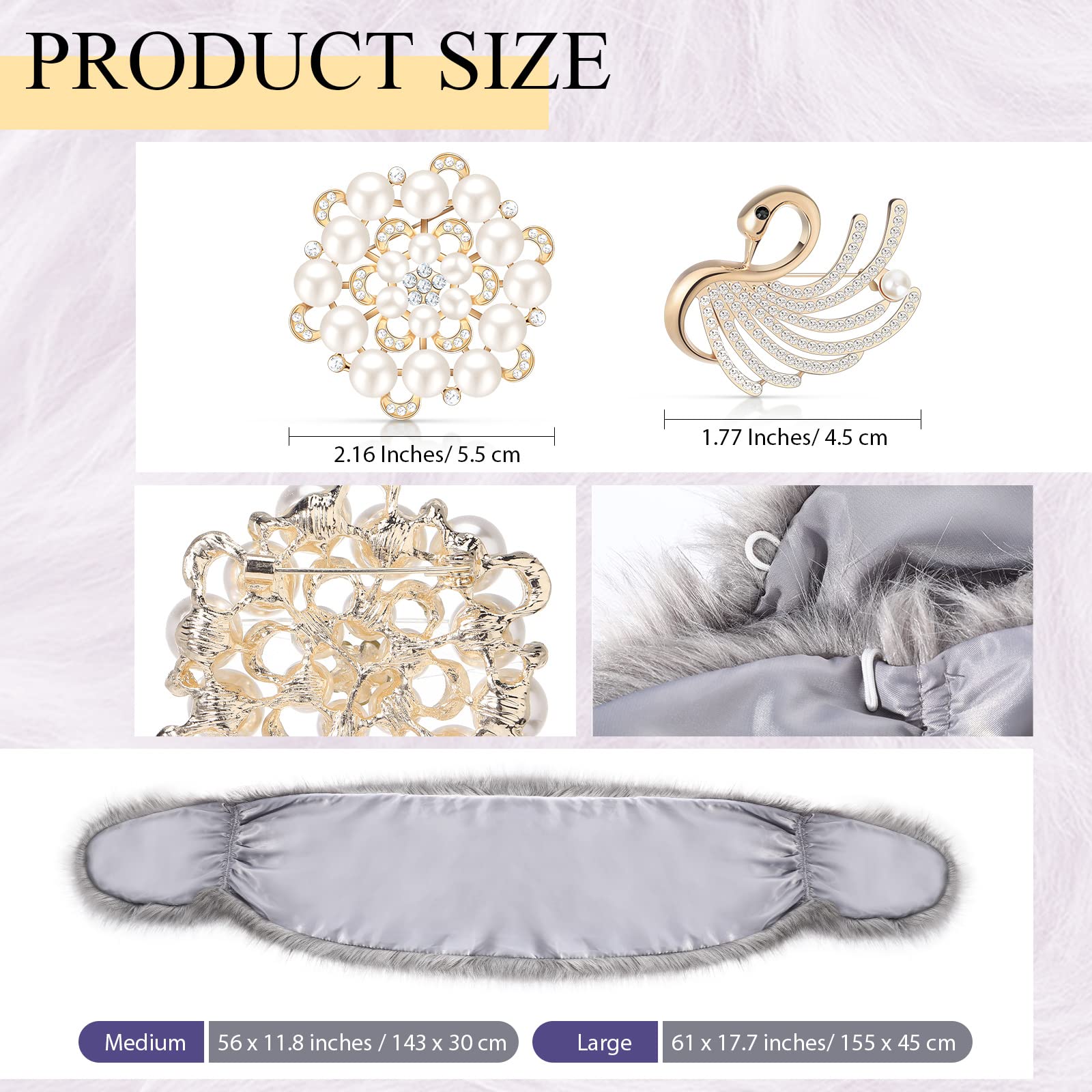 Geyoga Faux Fur Shawl Wrap Stole Shrug Winter Bridal Wedding Scarf Wrap with Faux Pearl Rhinestone Brooches for Women 1920s