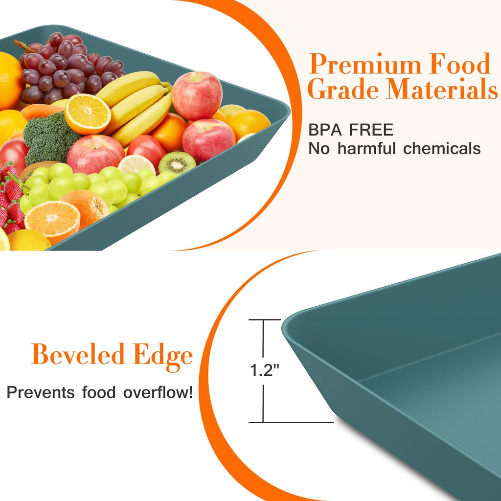 WOWBOX 4 pcs Serving Tray for Entertaining, Serving Platters for Snacks, Fruit, Cookies, Dessert, Reusable Plastic Trays for Serving Food, (White, Black, Green, Red)