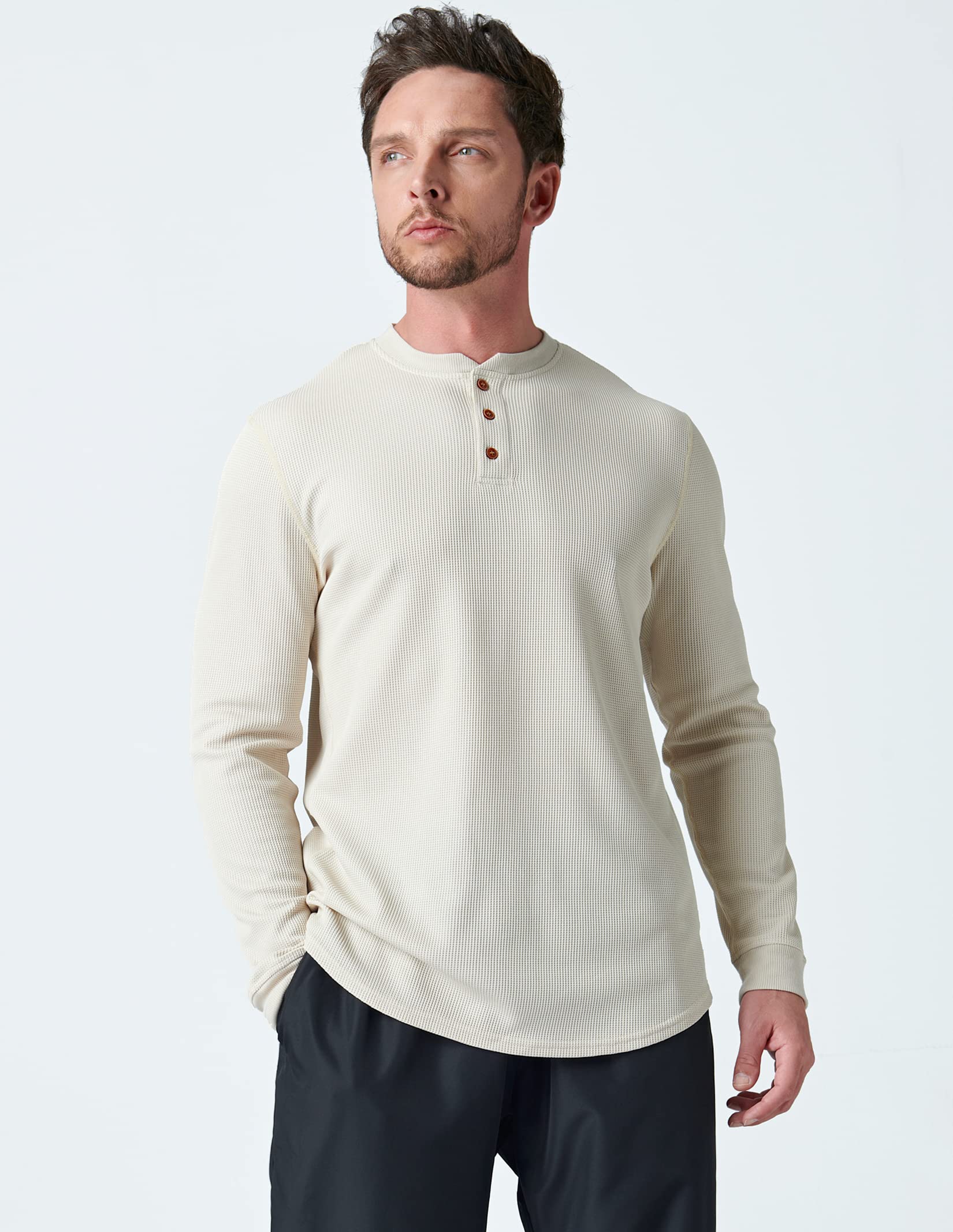 Liberty Pro 3 Pack Mens Waffle Henley Thermal Long Sleeve Shirts, Casual Fitted Fall Shirts for Men
