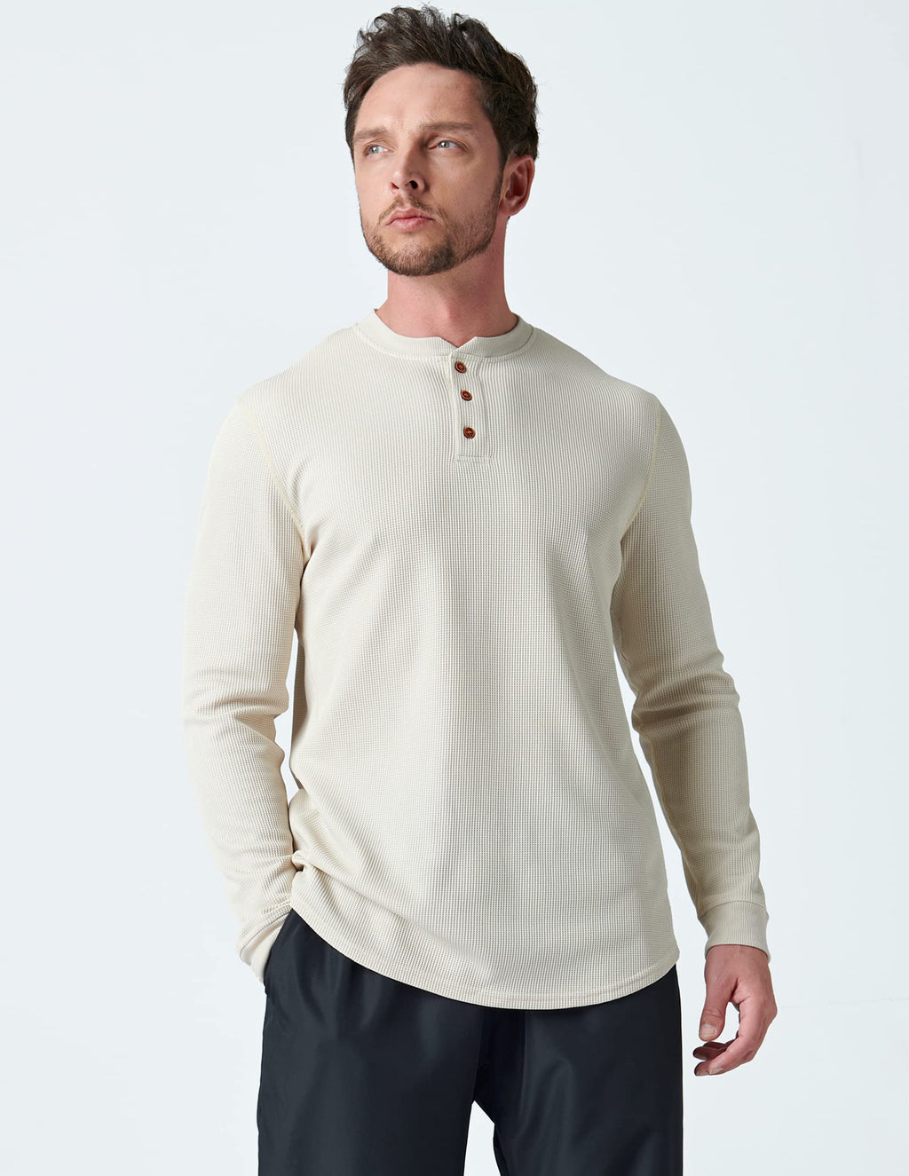 Liberty Pro 3 Pack Mens Waffle Henley Thermal Long Sleeve Shirts, Casual Fitted Fall Shirts for Men