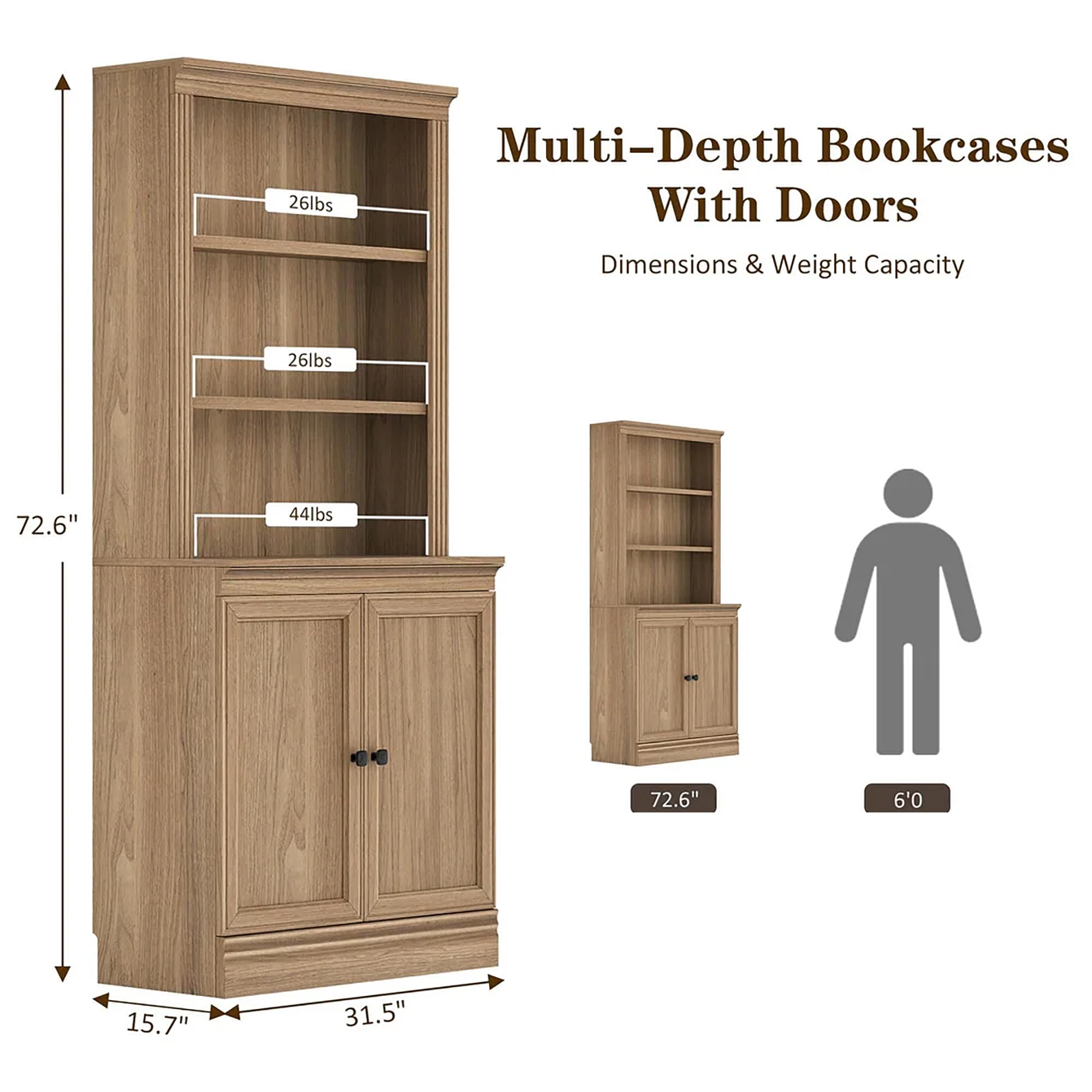JAHRSTIM Halston Bookshelf, 5-Tier Tall Deep Storage Shelf, Adjustable Open Shelving Unit Closet Organizer and Storage for Living Room Home Office Bedroom, Modular Deep Bookcase Bookshelves
