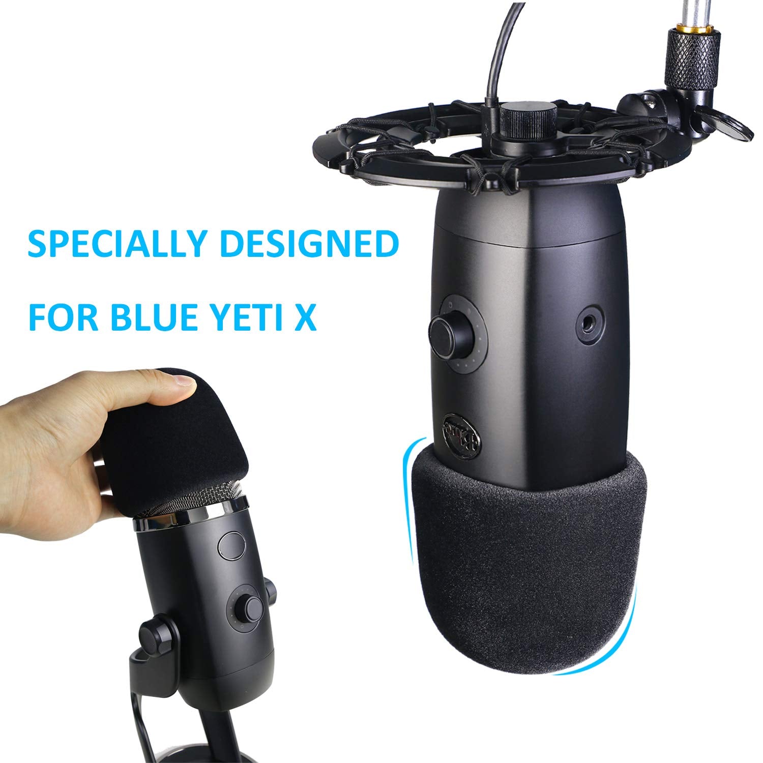 YOUSHARES 2PCS Blue Yeti Pop Filter for Blue Yeti Microphone, Yeti Foam Windscreen with Dead Cat Blue Yeti Mic Cover for Yeti Mic and Blue Yeti Pro USB Microphone