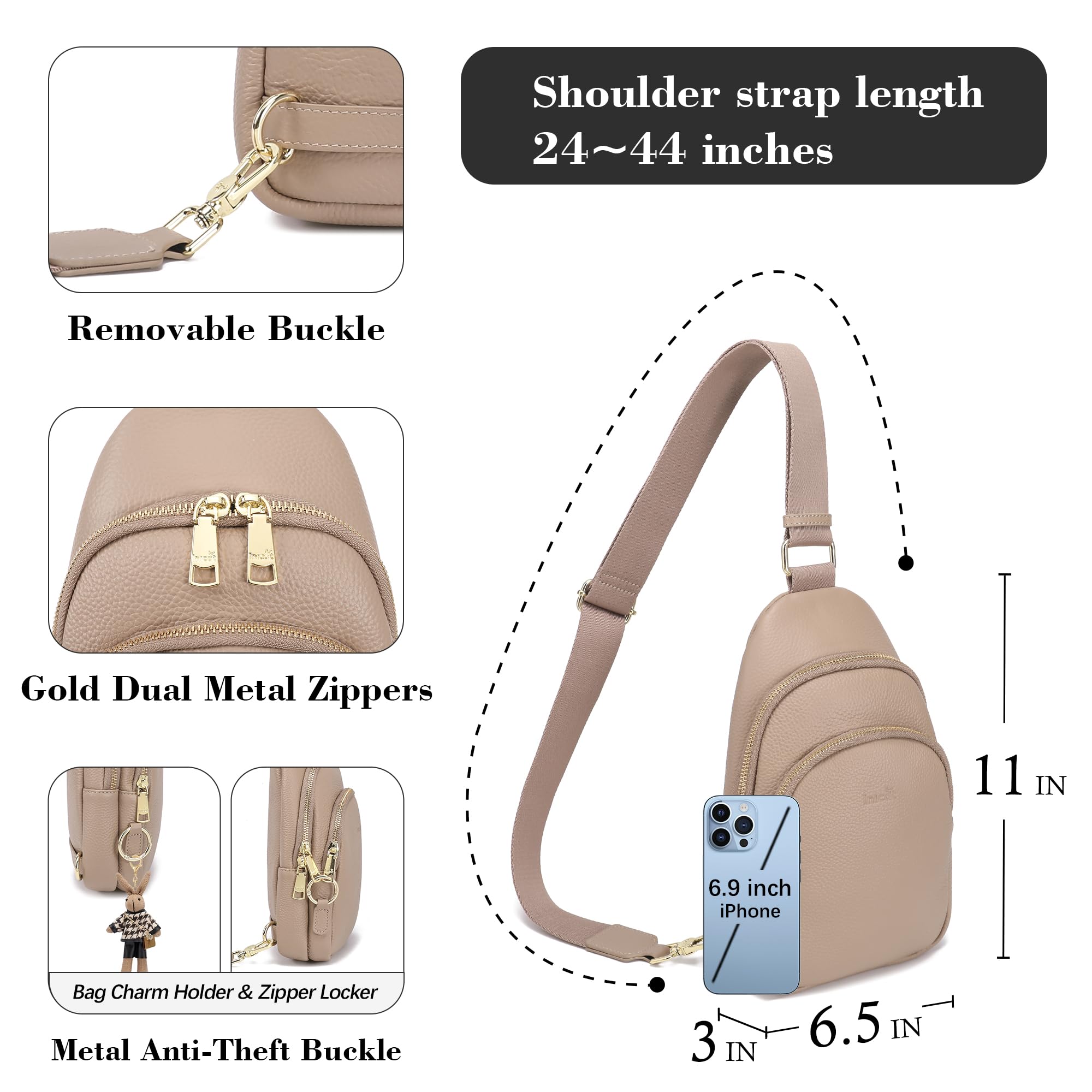 INICAT Small Crossbody Sling Bags Faux Leather Fanny Packs Purses for Women Everyday & Travel