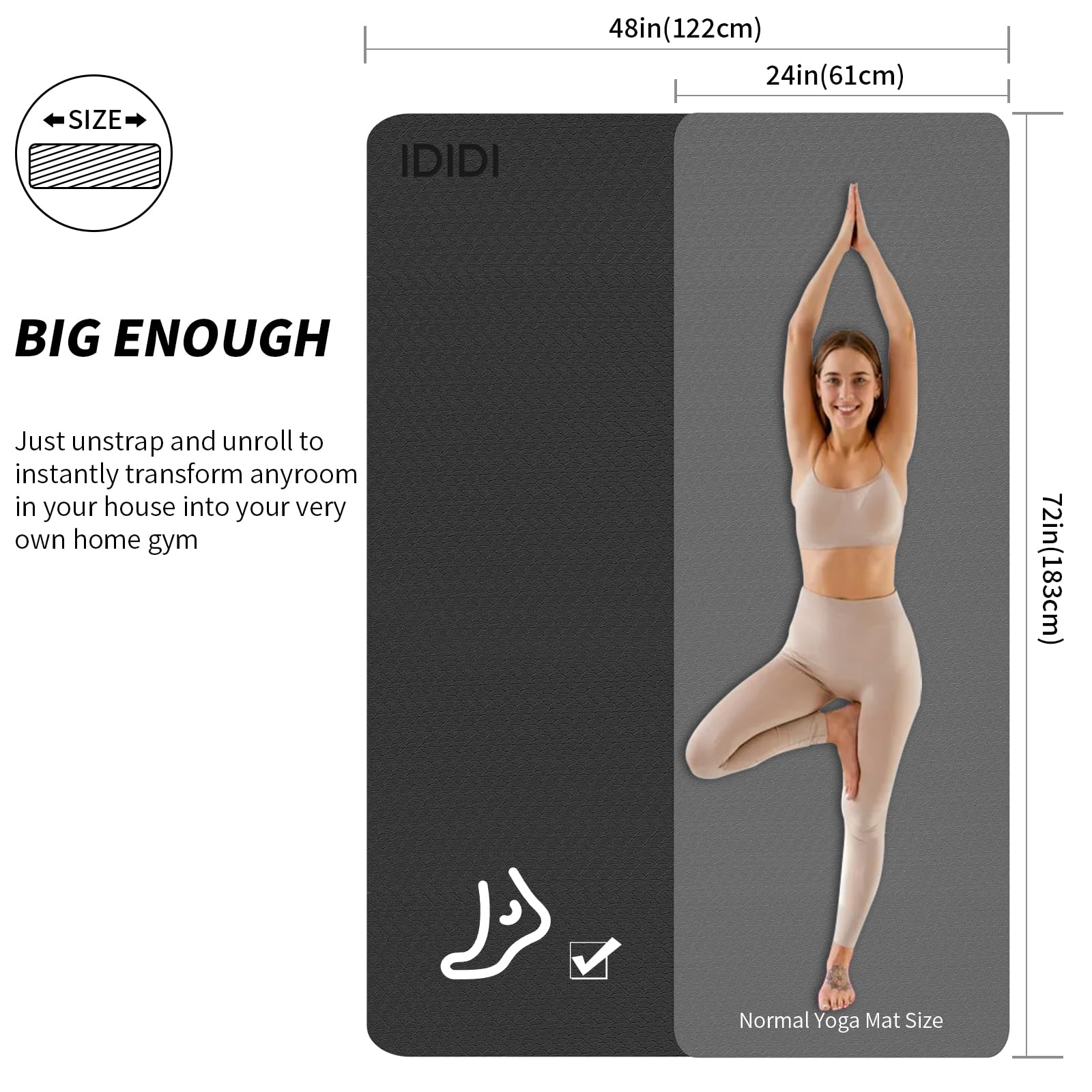 Large Yoga Mat (6'x 4')-POE 0.28''/0.32''/0.4'' Thick Fitness Mat, Eco-Friendly Exercise Mat for Home Workouts, Ideal for Yoga and Pilates
