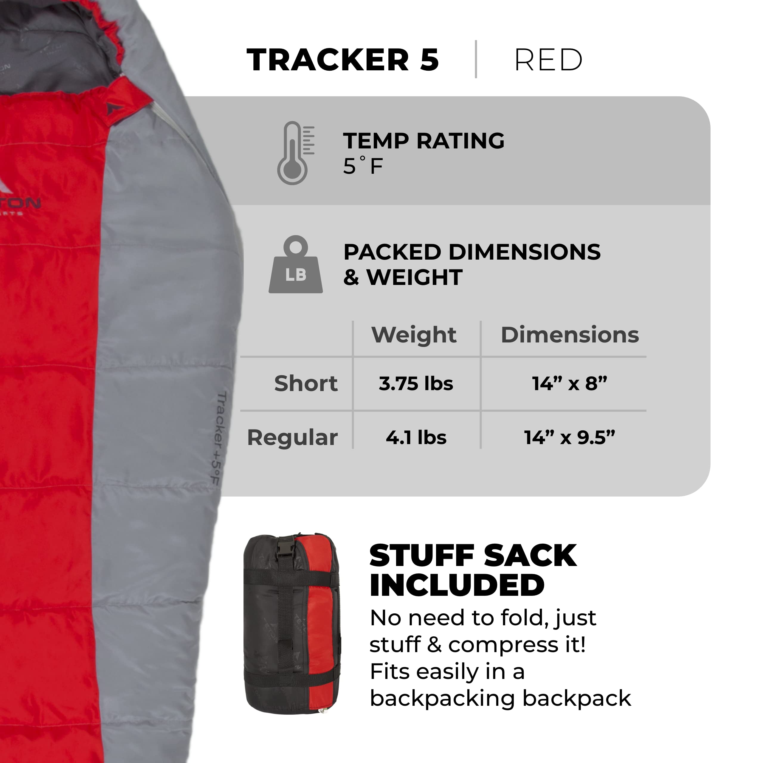 Teton 20F and 5F Degree Sleeping Bag; Lightweight, Warm Weather Mummy Sleeping Bags for Adults and Kids, Camping, Backpacking, Hiking