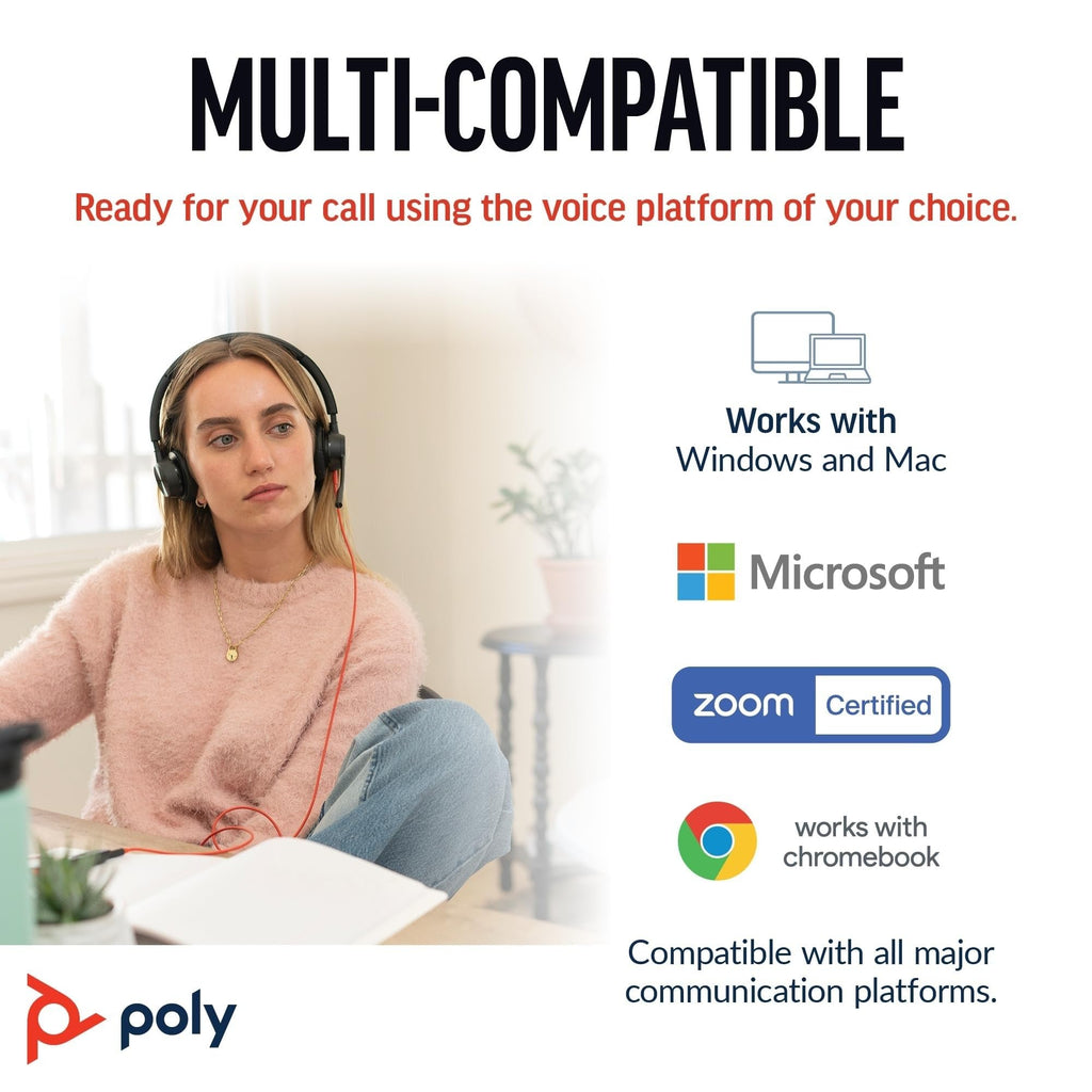 Plantronics Poly - Blackwire 8225 Wired Headset with Boom Mic Dual-Ear (Stereo) Computer Headset - USB-A to Connect to Your PC/Mac - Active Noise Canceling-Works with Teams (Certified), Zoom &More