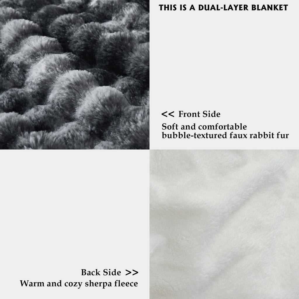 50x60 Inches Ultra-Soft Fuzzy Faux Fur Plush Throw Blanket - Thick, Warm Sherpa for Couch, Sofa, Bedroom, Camping - Decorative Blanket for Cozy Warmth, Bubble Grey