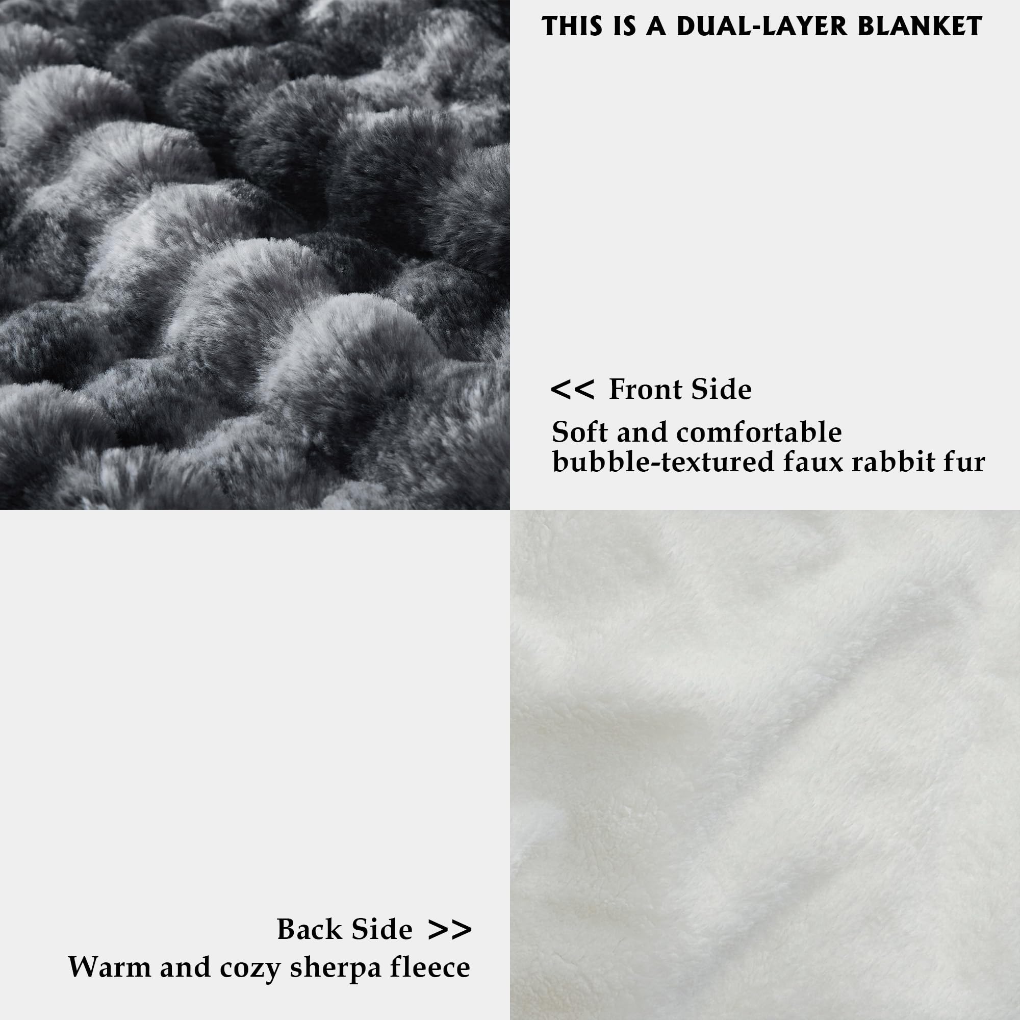 50x60 Inches Ultra-Soft Fuzzy Faux Fur Plush Throw Blanket - Thick, Warm Sherpa for Couch, Sofa, Bedroom, Camping - Decorative Blanket for Cozy Warmth, Bubble Grey