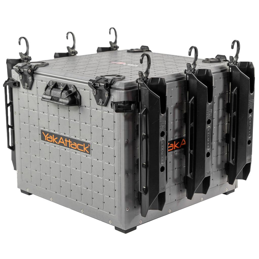 YakAttack BlackPak Pro 13" x 13" Fishing Crate with 3 Rod Holders - Battleship Grey | Compact Tackle Storage Box & Gear Organizer for Kayaks | Lightweight, Durable & Customizable Marine Accessory