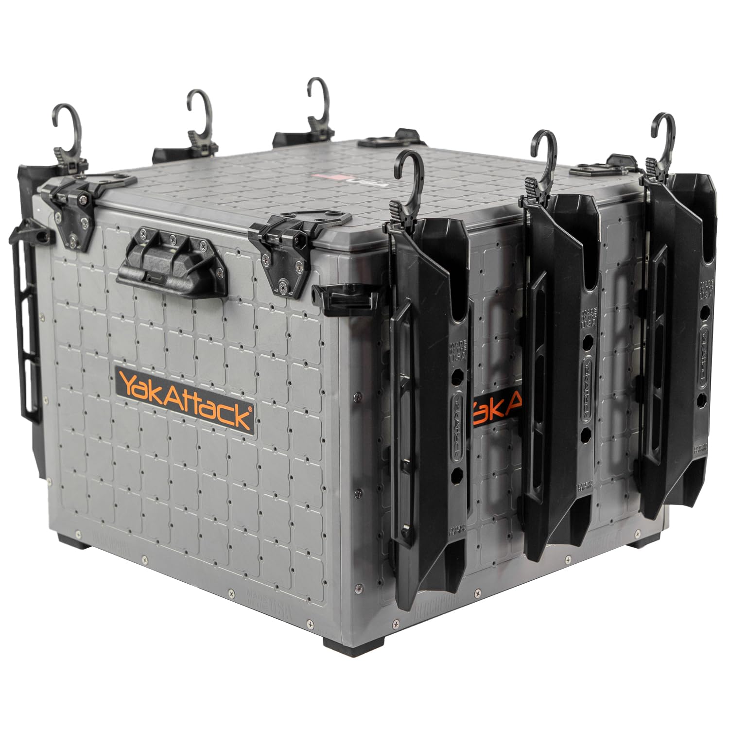 YakAttack BlackPak Pro 13" x 13" Fishing Crate with 3 Rod Holders - Battleship Grey | Compact Tackle Storage Box & Gear Organizer for Kayaks | Lightweight, Durable & Customizable Marine Accessory