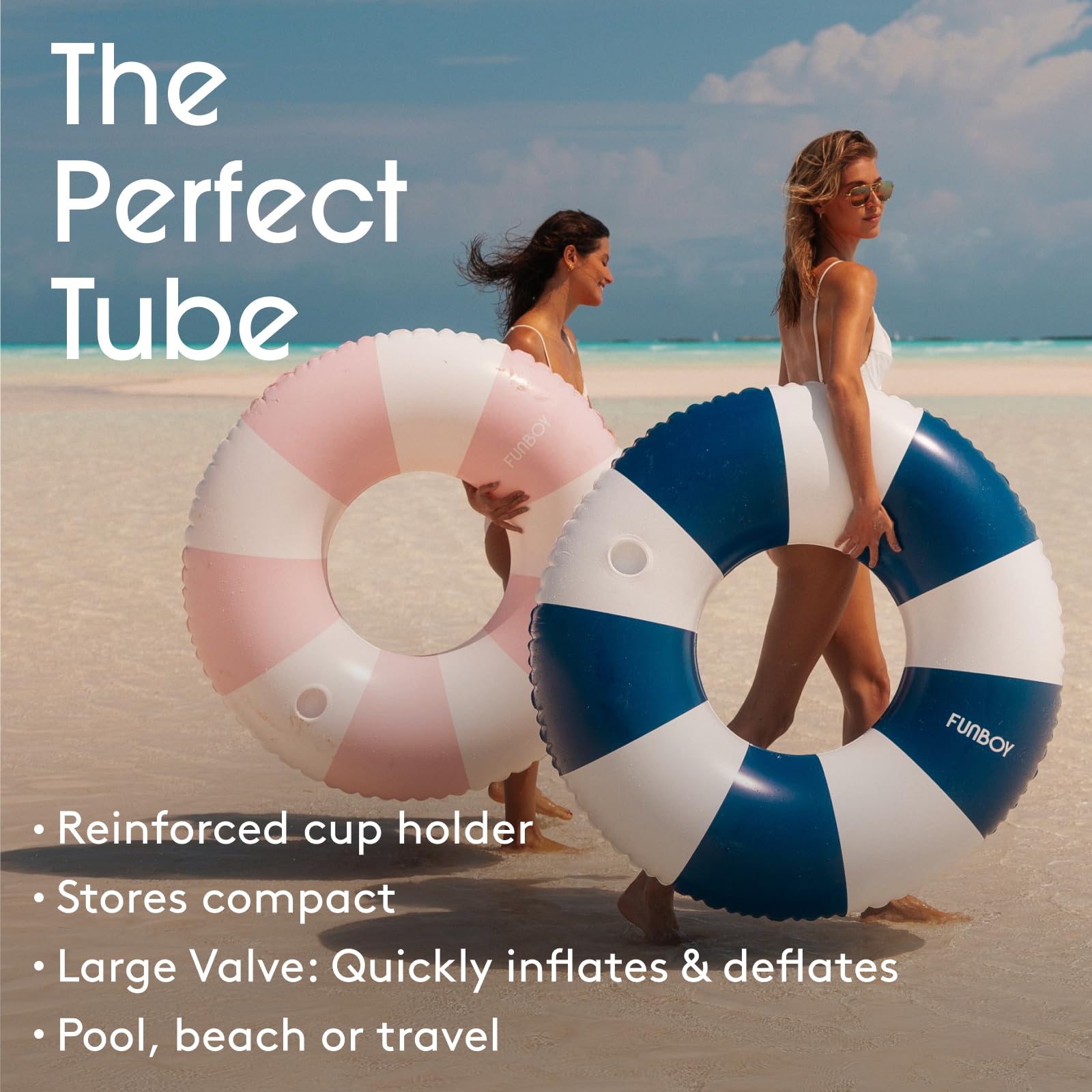 FUNBOY Giant Vintage Stripe Inflatable Tube Pool Float with Cup Holder 48" Large Pool Float for Adults Inner Tube Swimming Pool Toys Swim Rings Pool Lounger Float for Pool Party & Summer