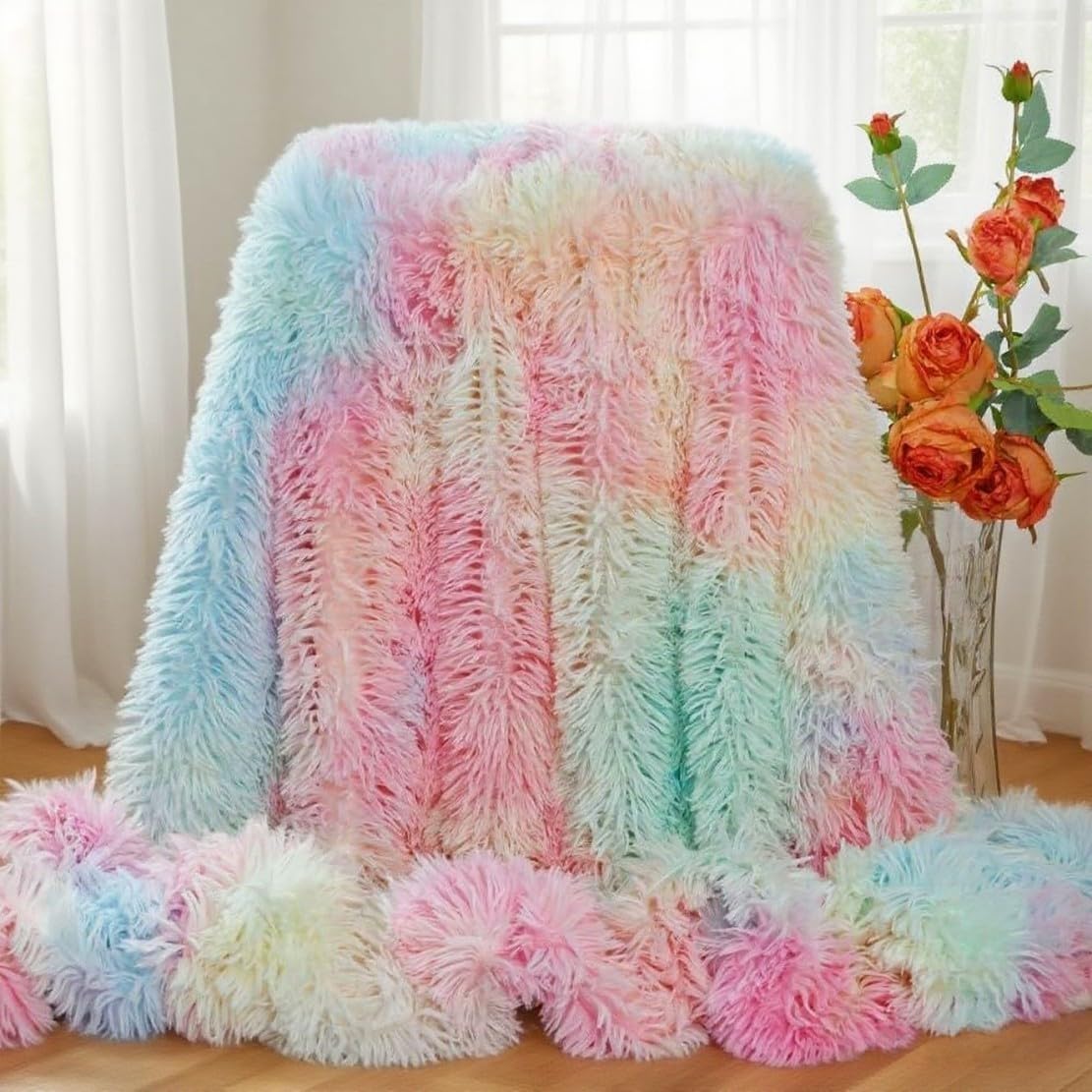 Plush Super Soft Blanket Bedding Sofa Cover Furry Fuzzy Fur Warm Throw Qulit Cozy Couch Blanket for Winter (51"x63", Black)