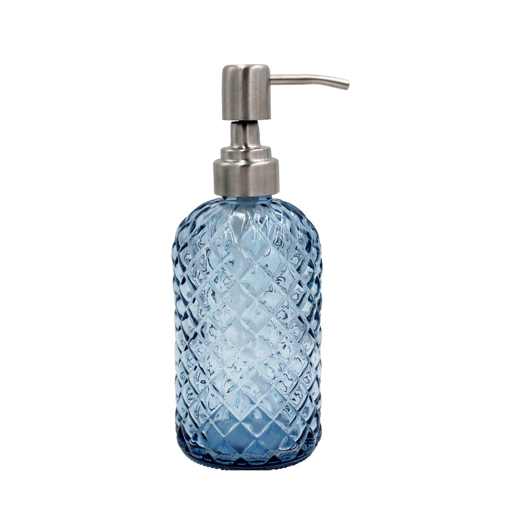 16 oz Diamond Pattern Glass Soap Dispenser, Kitchen and Bathroom Refillable Soap Dispenser with Rust Resistant Stainless Steel Pump for Hand Soap, Lotion Glass Liquid Dispenser(Amber)
