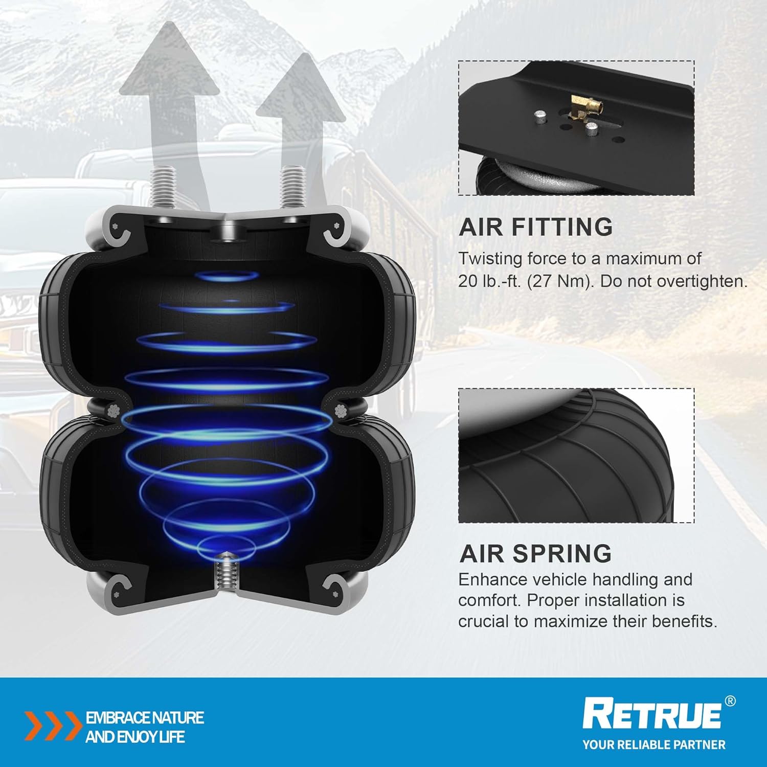 RETRUE Rear Air Bags Suspension Kit for 2015-2026 Ford F150 Truck Towing, 5000 Lbs of Load Leveling Capacity, Replacement for Firestone 2582 Ride Rite Airbags for Trucks Rear Suspension