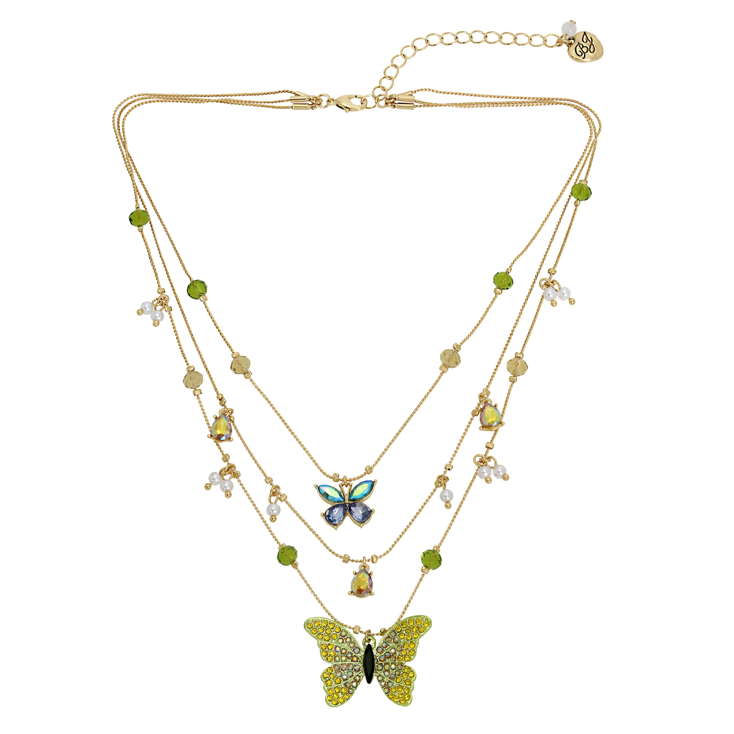 Betsey Johnson Womens Butterfly Charms Layered Necklace