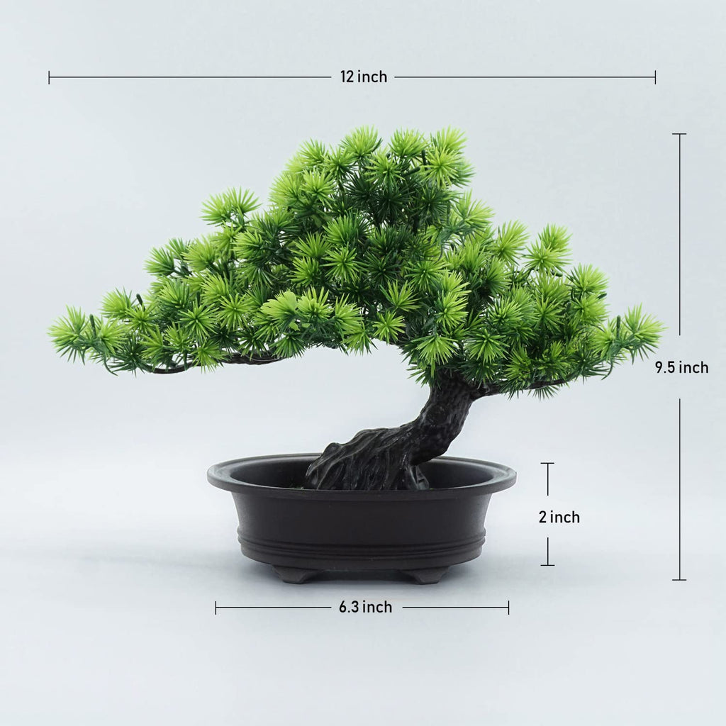 Small Fake Plants Desk Decor Artificial Bonsai with Pot, 9.5" Tall, Green