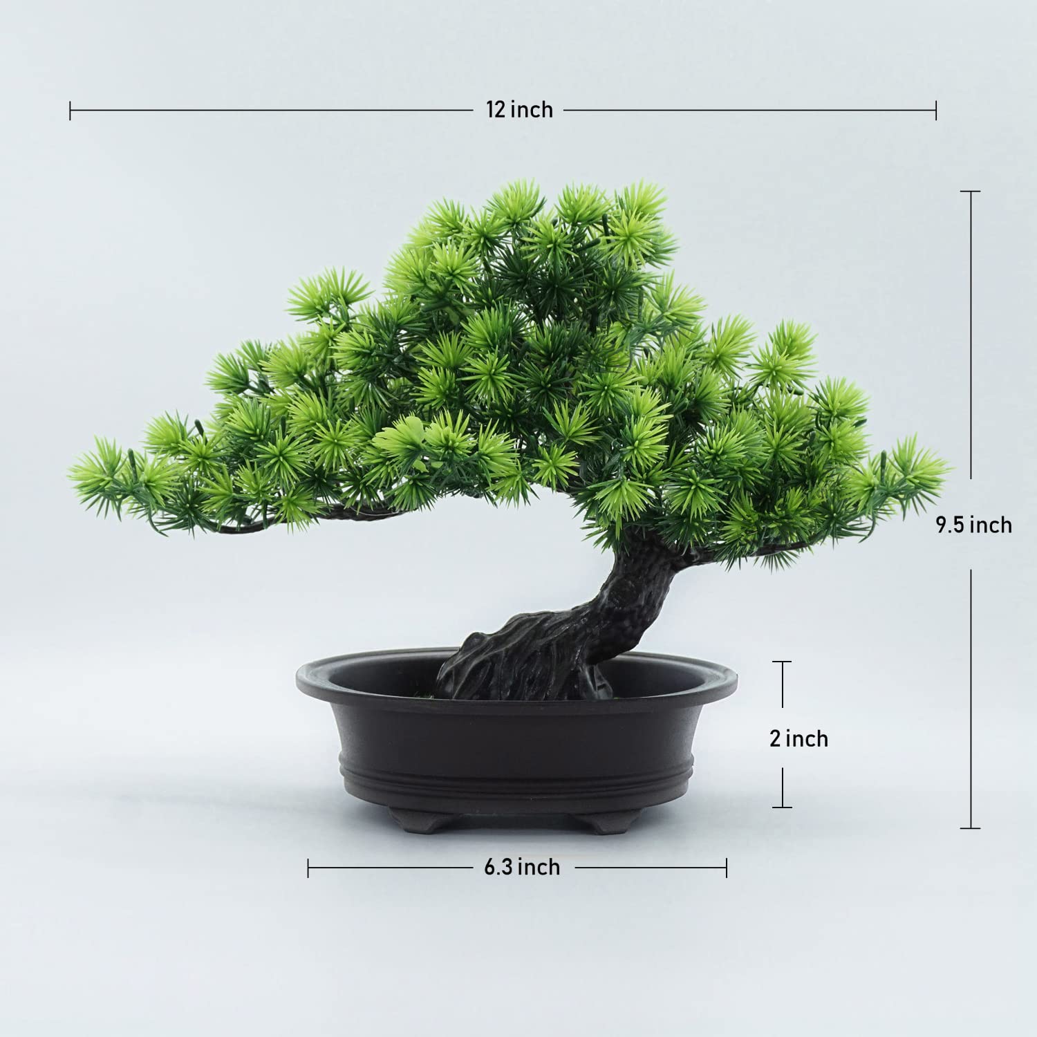 Small Fake Plants Desk Decor Artificial Bonsai with Pot, 9.5" Tall, Green