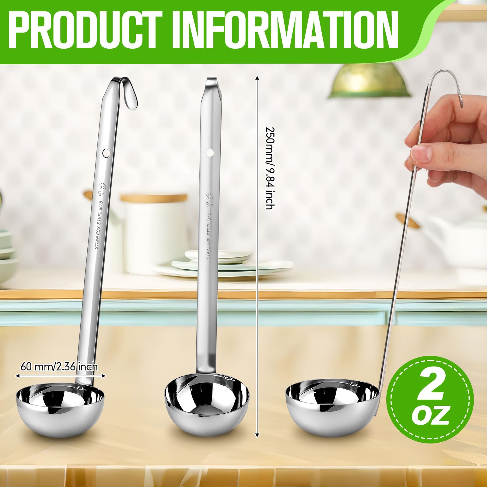 meekoo 1 Pieces Stainless Steel Ladle Soup Handle Ladle with Pouring Rim for Kitchen Cooking Soup Sauce (1 oz)