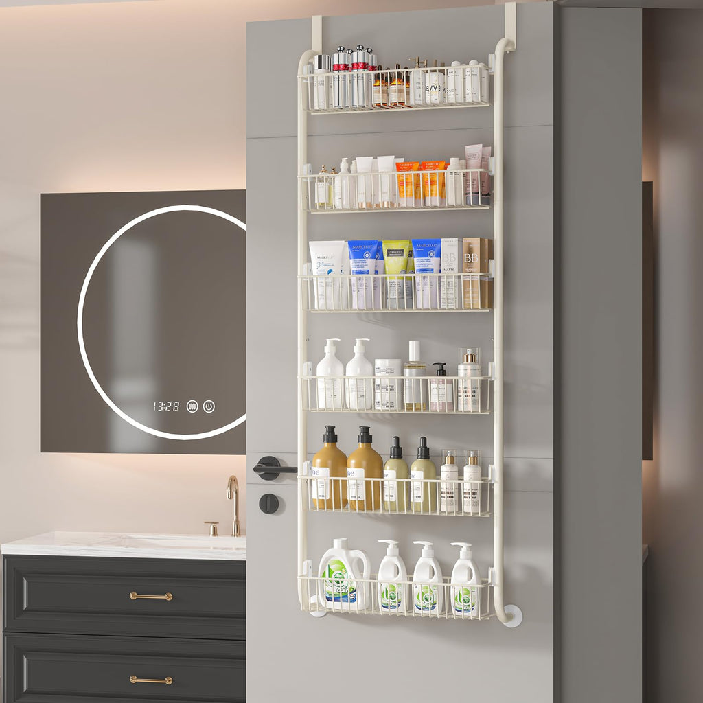 MIAOLI Over the Door Pantry Organizers and Storage, 8-Tier Spice Rack, Home & Kitchen Storage Shelves for Cabinet, Large Capacity Hanging Seasoning Organizer, Laundry Room Organization, White