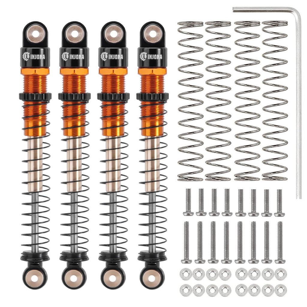 INJORA 51mm Shocks-Long Travel Threaded Double Barrel Damper for Axial AX24 SCX24 Upgrade 1/24 RC Crawler（Gold）
